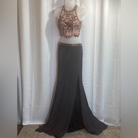 Sherri Hill Shimmery Sleeveless Two Piece Dress 50157 Metallic Pink Beaded Prom - Picture 4 of 16